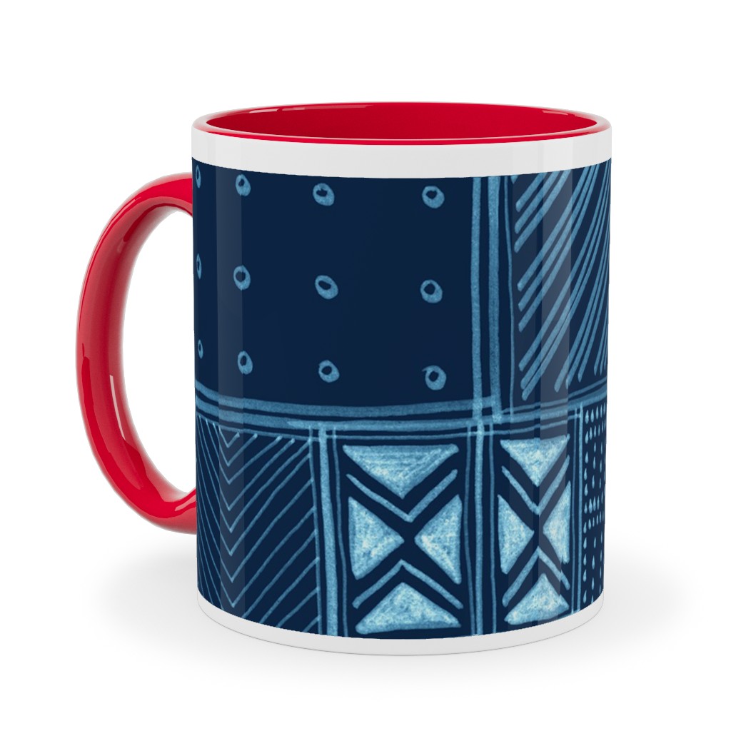 African Tribal Mud Cloth - Indigo Ceramic Mug, Red, , 11oz, Blue, True Blue