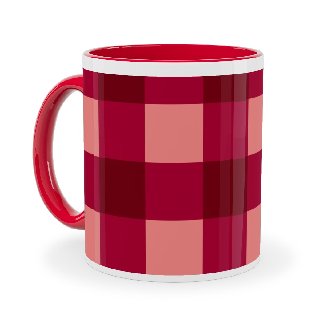 Gingham Check - Red and Pink Ceramic Mug, Red, , 11oz, Red, Red