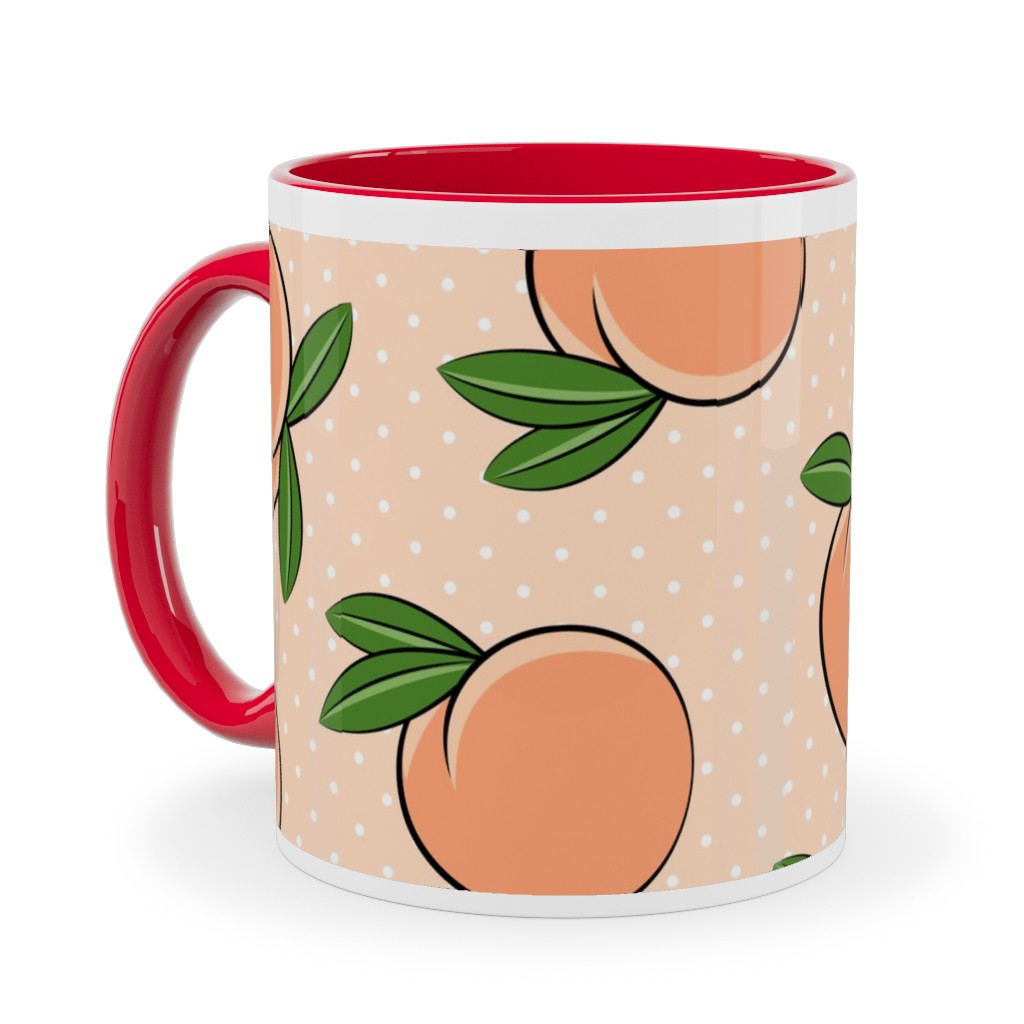 Peachy Polka Dots - Peach Ceramic Mug, Red, , 11oz, Orange, Orange