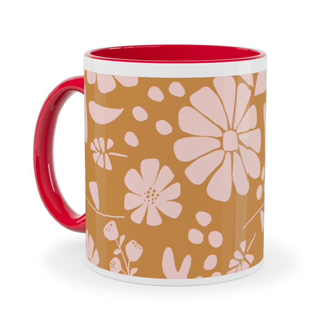 Jungle Floral - Orange and Pink Ceramic Mug, Red,  , 11oz, Orange