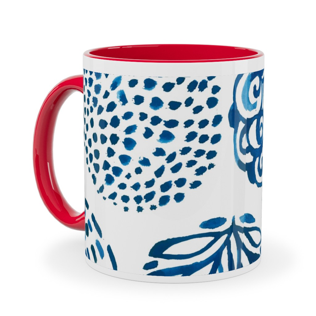 Watercolor Circles of Nature - Blue Ceramic Mug, Red, , 11oz, Blue, True Blue