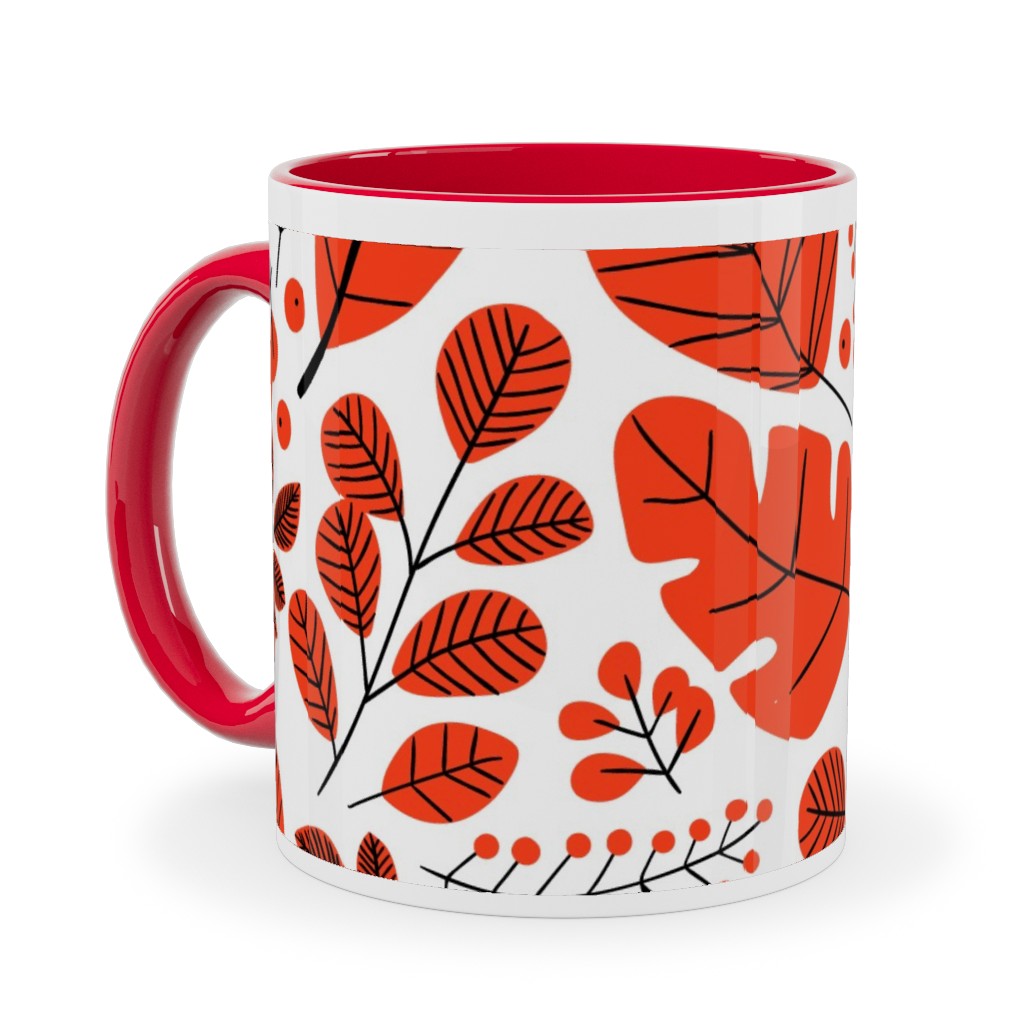 Red Leaves Ceramic Mug, Red,  , 11oz, Red