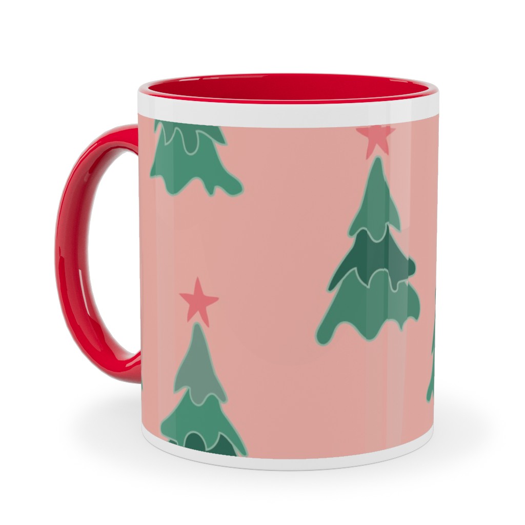 Modern Christmas Trees Ceramic Mug, Red,  , 11oz, Pink