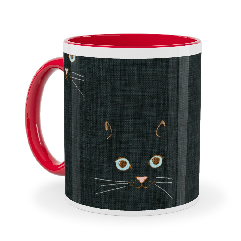 Cat Face - Black Ceramic Mug, Red,  , 11oz, Black