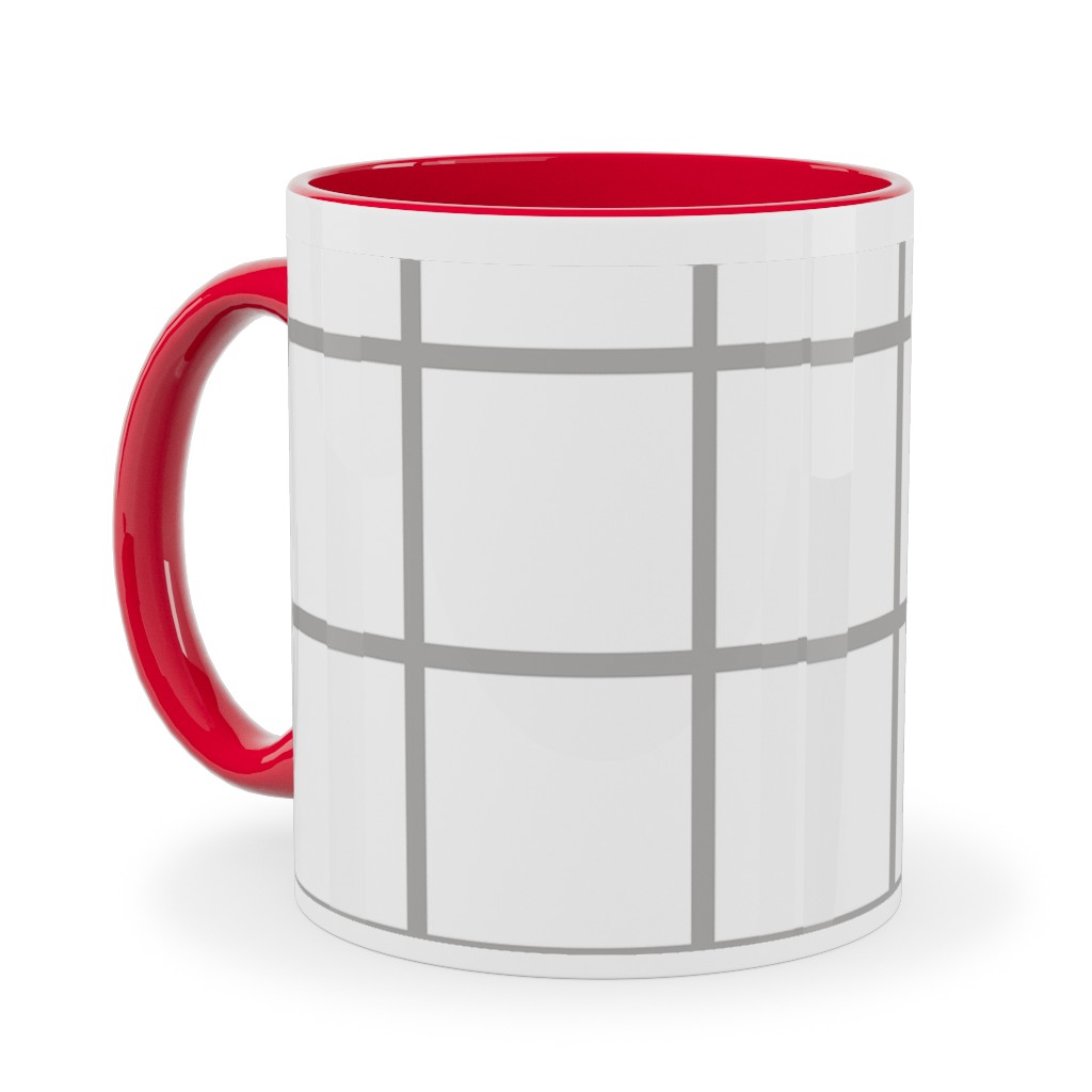 Window Pane Ceramic Mug, Red, , 11oz, Gray, Smoke