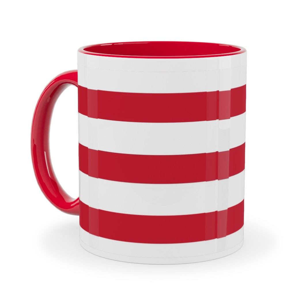 Stripes - Red and White Ceramic Mug, Red,  , 11oz, Red