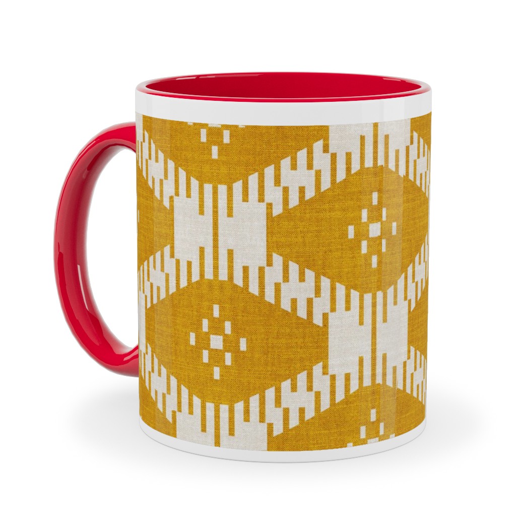 Stella Ikat - Yellow Ceramic Mug, Red,  , 11oz, Yellow