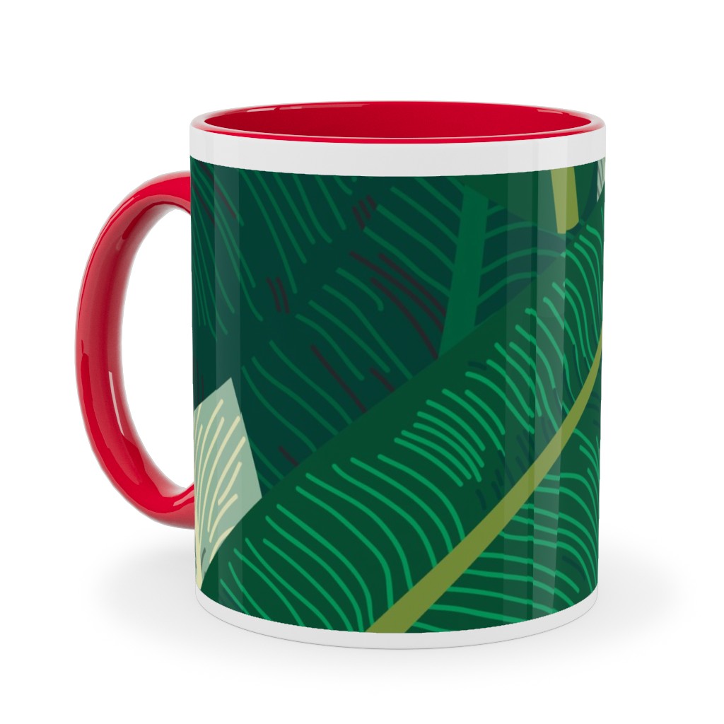 Classic Banana Leaves - Palm Springs Green Ceramic Mug, Red,  , 11oz, Green