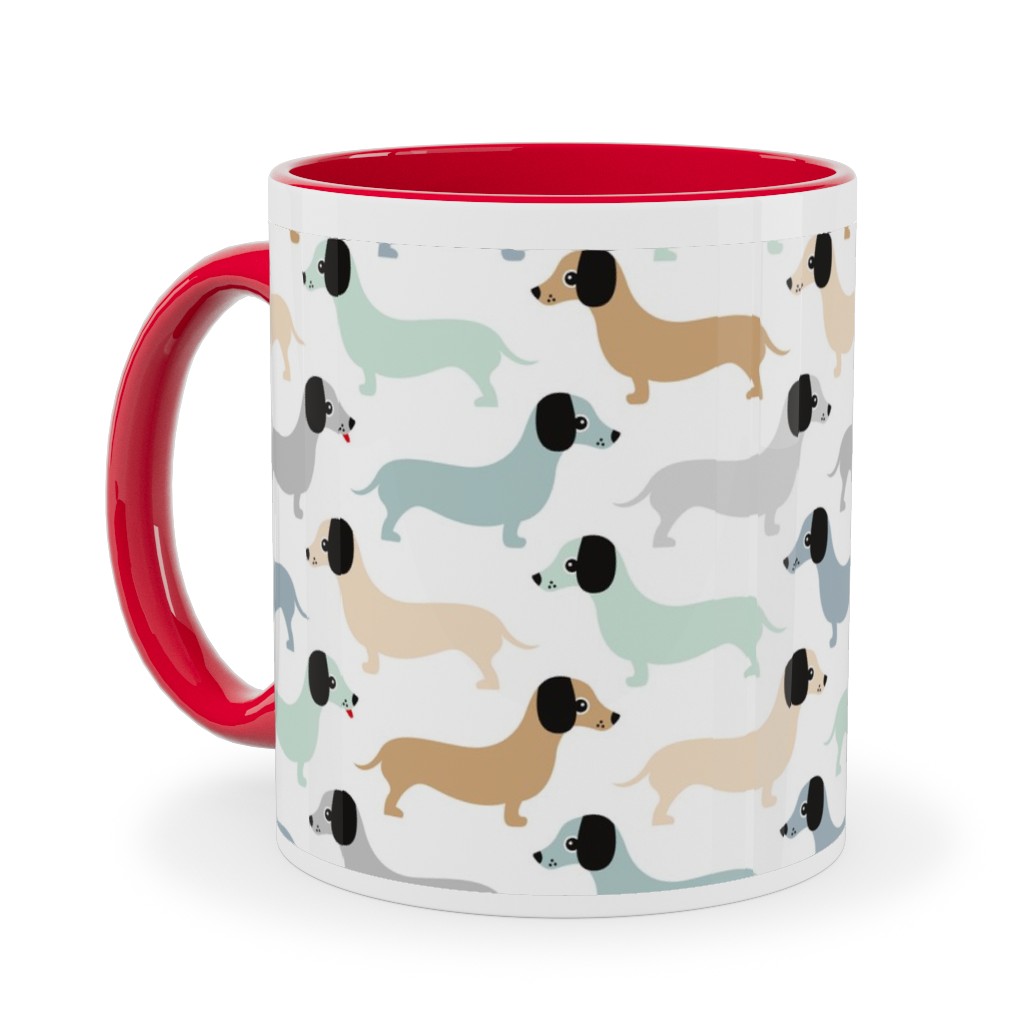 Retro Dachshund Dogs Ceramic Mug, Red, , 11oz, Blue, Stream