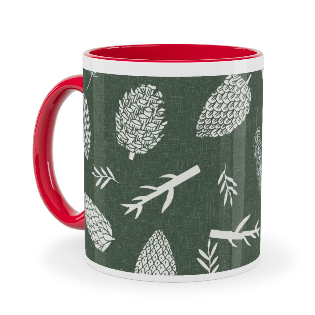 Pinecones - Hunter Green Ceramic Mug, Red, , 11oz, Green, Classic Green