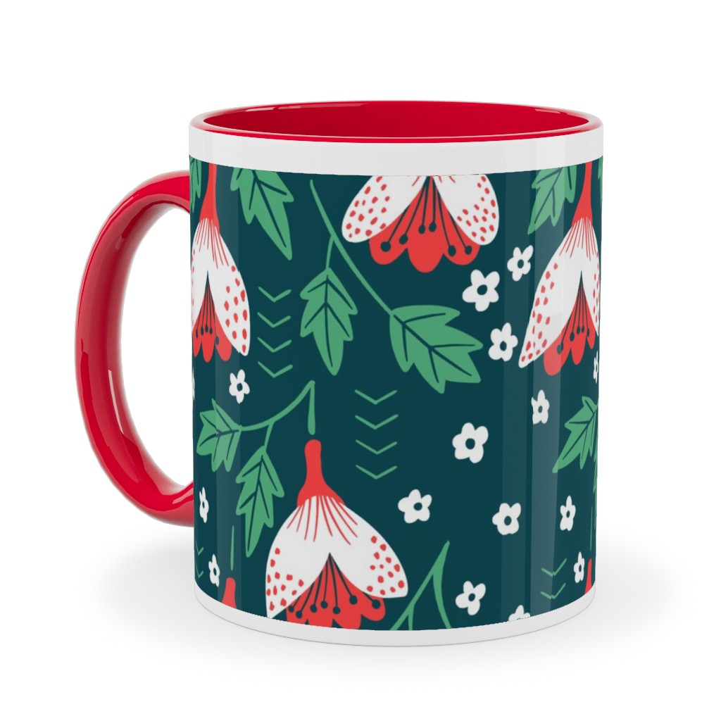 Christmas Flowers Ceramic Mug, Red,  , 11oz, Green