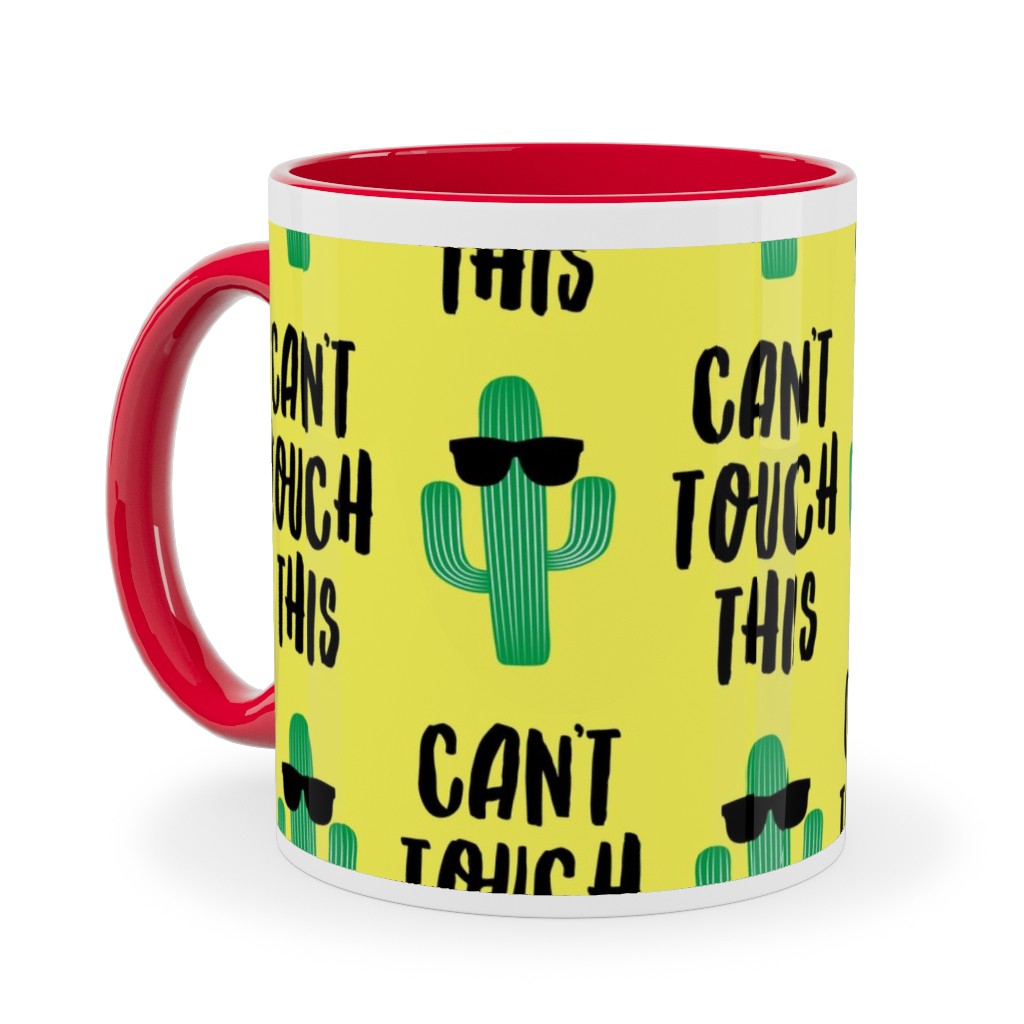 Can't Touch This - Cactus With Sunnies - Yellow Ceramic Mug, Red,  , 11oz, Yellow