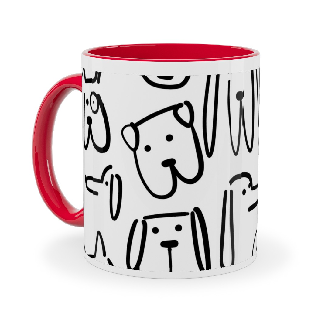 Playful Pups - Black and White Ceramic Mug, Red,  , 11oz, White