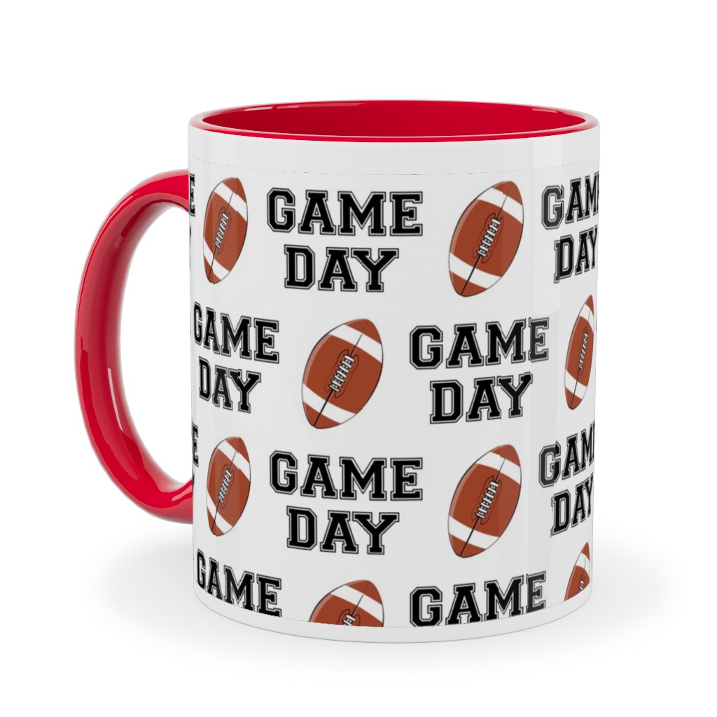Game Day - College Football - Black and White Ceramic Mug, Red, , 11oz, Brown, Brown