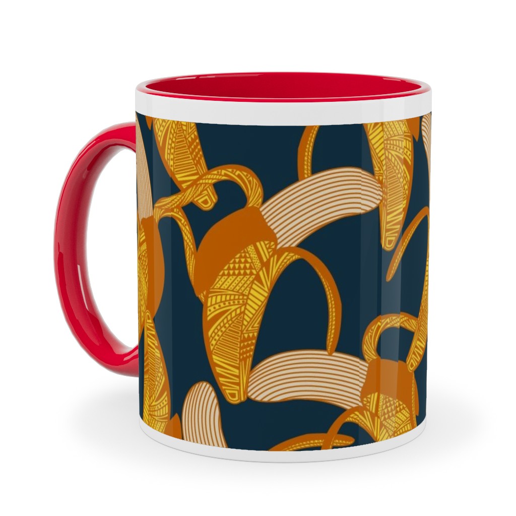 Peeled Banana - Yellow on Navy Ceramic Mug, Red,  , 11oz, Yellow