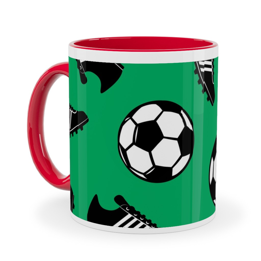 Soccer Balls and Cleats Ceramic Mug, Red, , 11oz, Green, Green