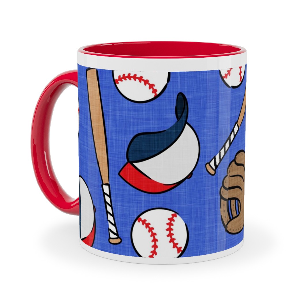 Baseball Bats Mits and Balls Ceramic Mug, Red, , 11oz, Blue, Gentle Violet