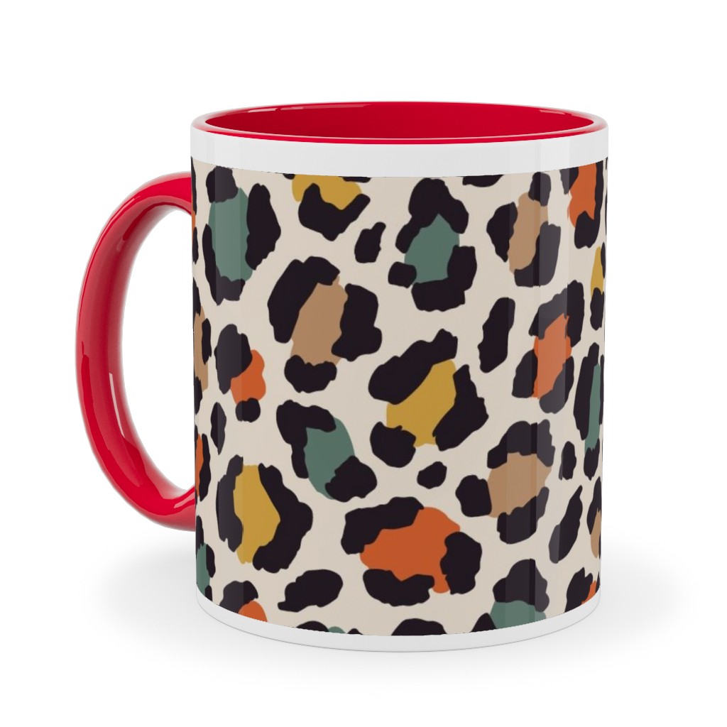 Colored Leopard Print - Mulit Ceramic Mug, Red,  , 11oz, Multicolor