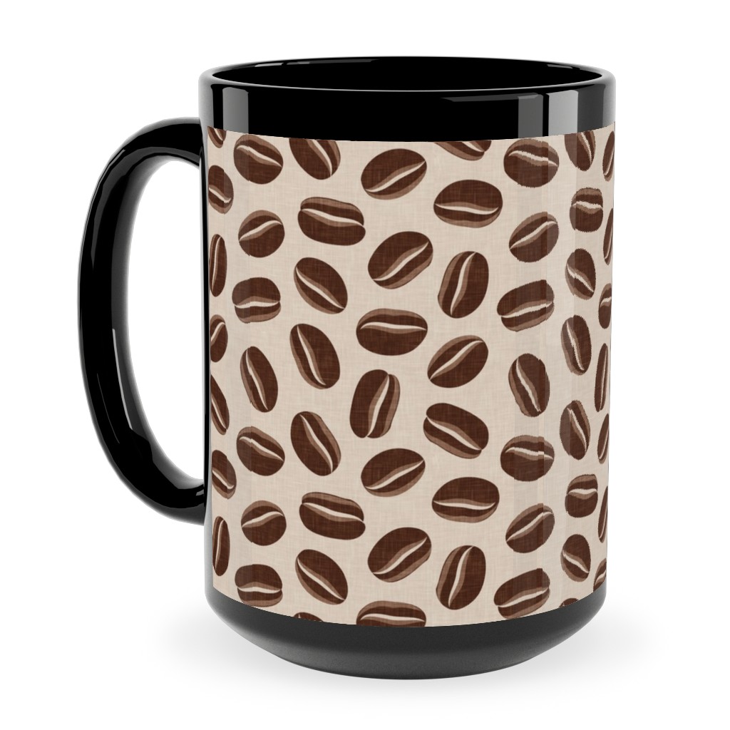 Coffee Beans - Coffee House - Beige Ceramic Mug, Black,  , 15oz, Brown