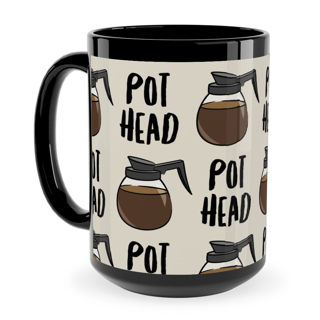 Coffee Pots - Beige Ceramic Mug, Black,  , 15oz, Brown