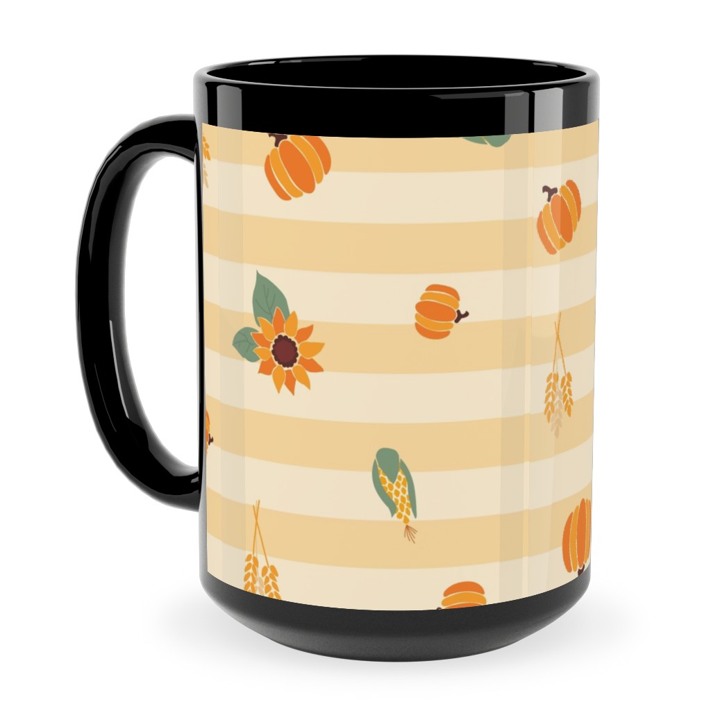 Autumn Nature Stripes - Orange Ceramic Mug, Black, , 15oz, Orange, Orange