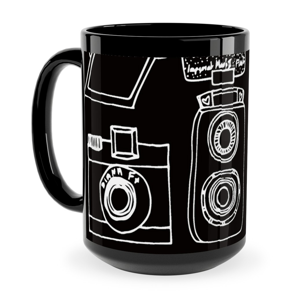 Vintage Cameras - Black and White Ceramic Mug, Black, , 15oz, Black, Black