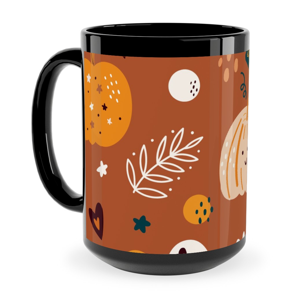 Autumn Pattern - Orange Ceramic Mug, Black, , 15oz, Orange, Orange