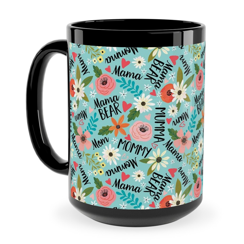 Mom's the Word - Multi on Blue Ceramic Mug, Black, , 15oz, Blue, True Blue