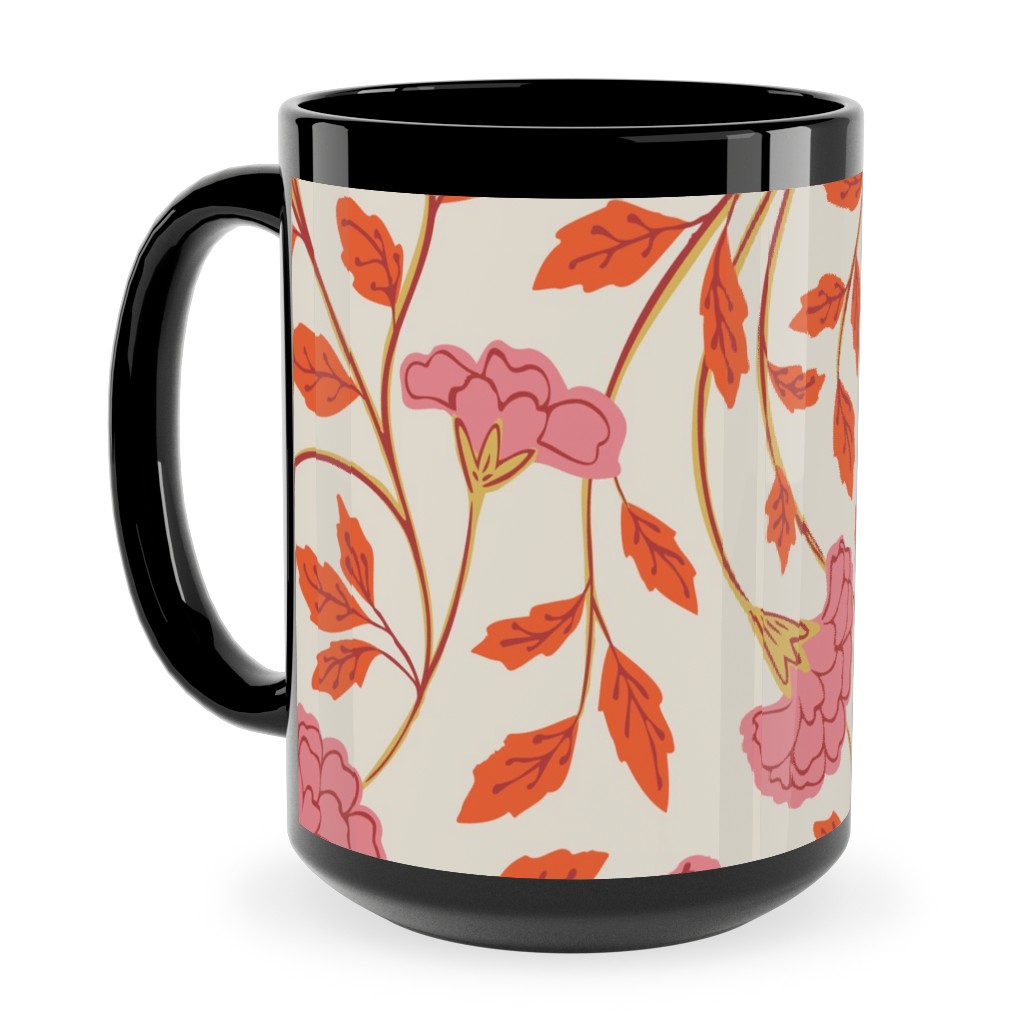 Naisha's Garden Ceramic Mug, Black, , 15oz, Pink, Bright Pink