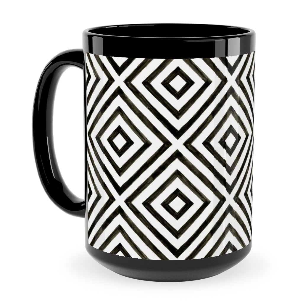 Diamond Pattern - Black and White Ceramic Mug, Black, , 15oz, Black, Black