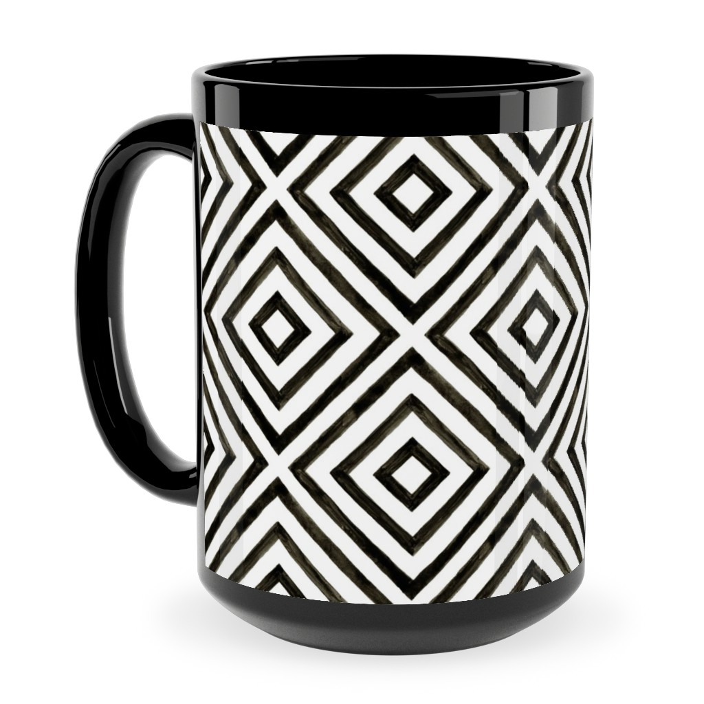 Diamond Pattern - Black and White Ceramic Mug, Black,  , 15oz, Black