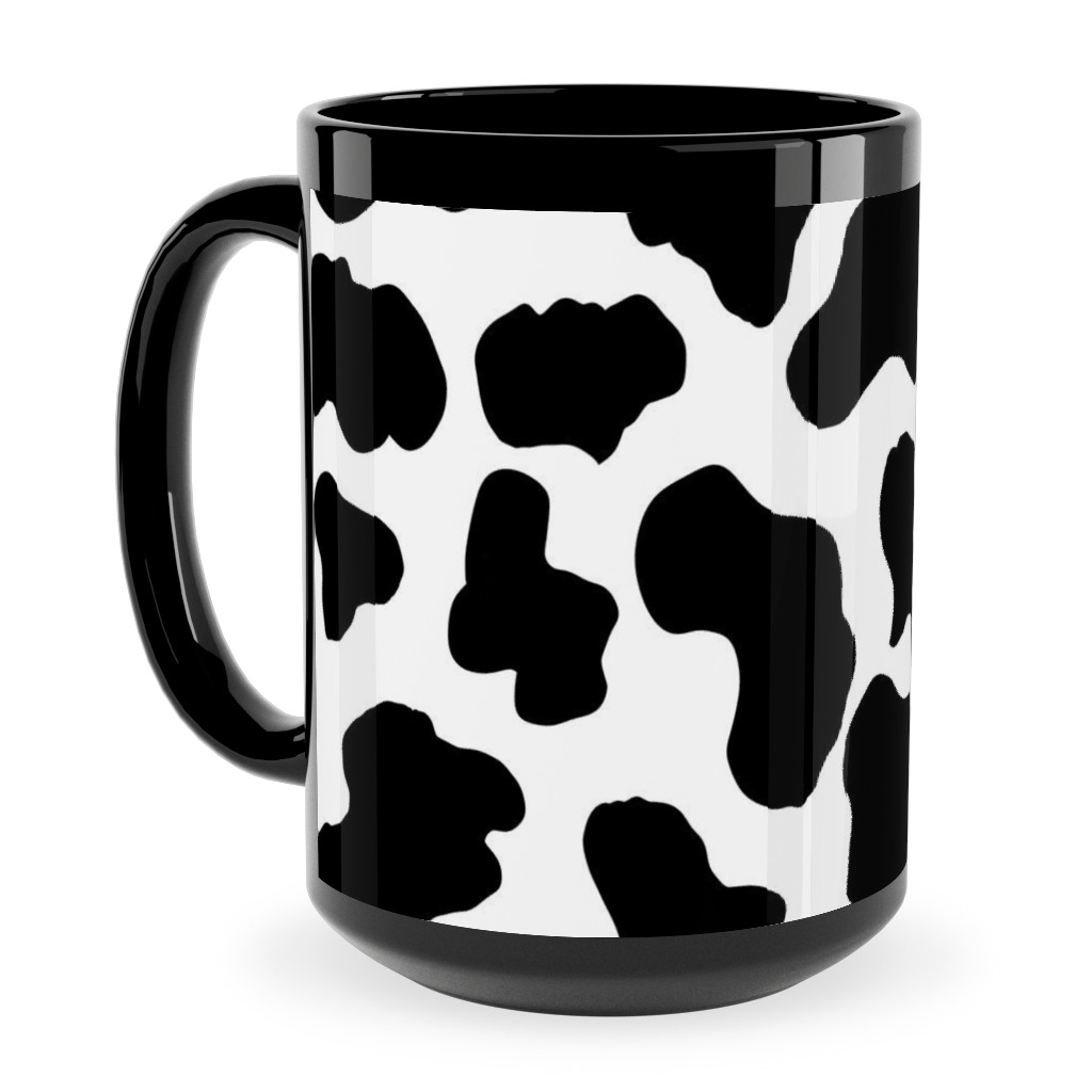Cow Print Ceramic Mug, Black,  , 15oz, Black