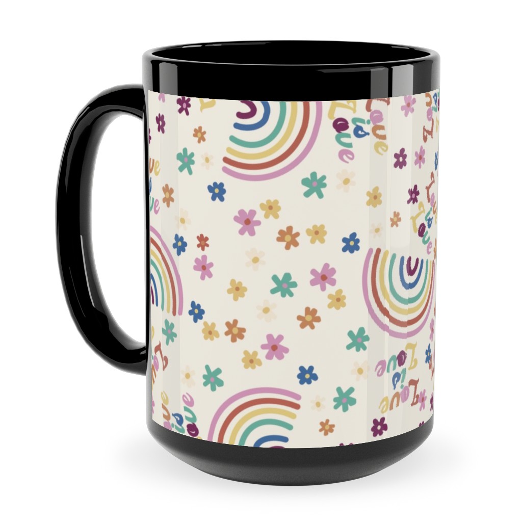 Love Is Love Rainbow - Pride - Muted Ceramic Mug, Black,  , 15oz, Multicolor