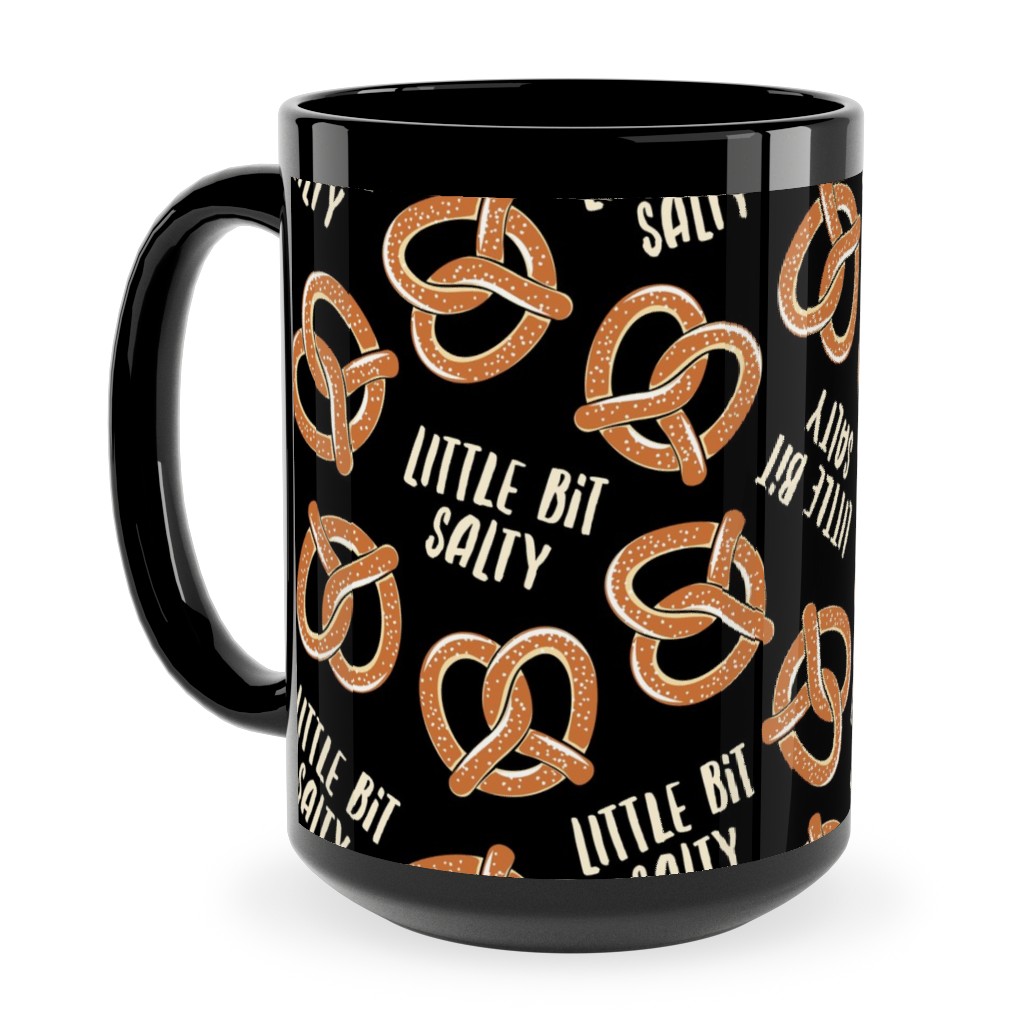 Little Bit Salty - Pretzels - Black Ceramic Mug, Black, , 15oz, Black, Black