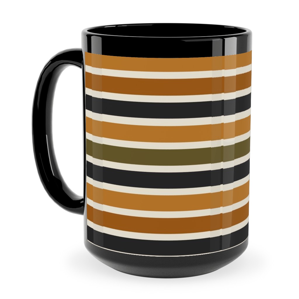 Halloween Stripes With Orange and Olive Green Ceramic Mug, Black,  , 15oz, Orange
