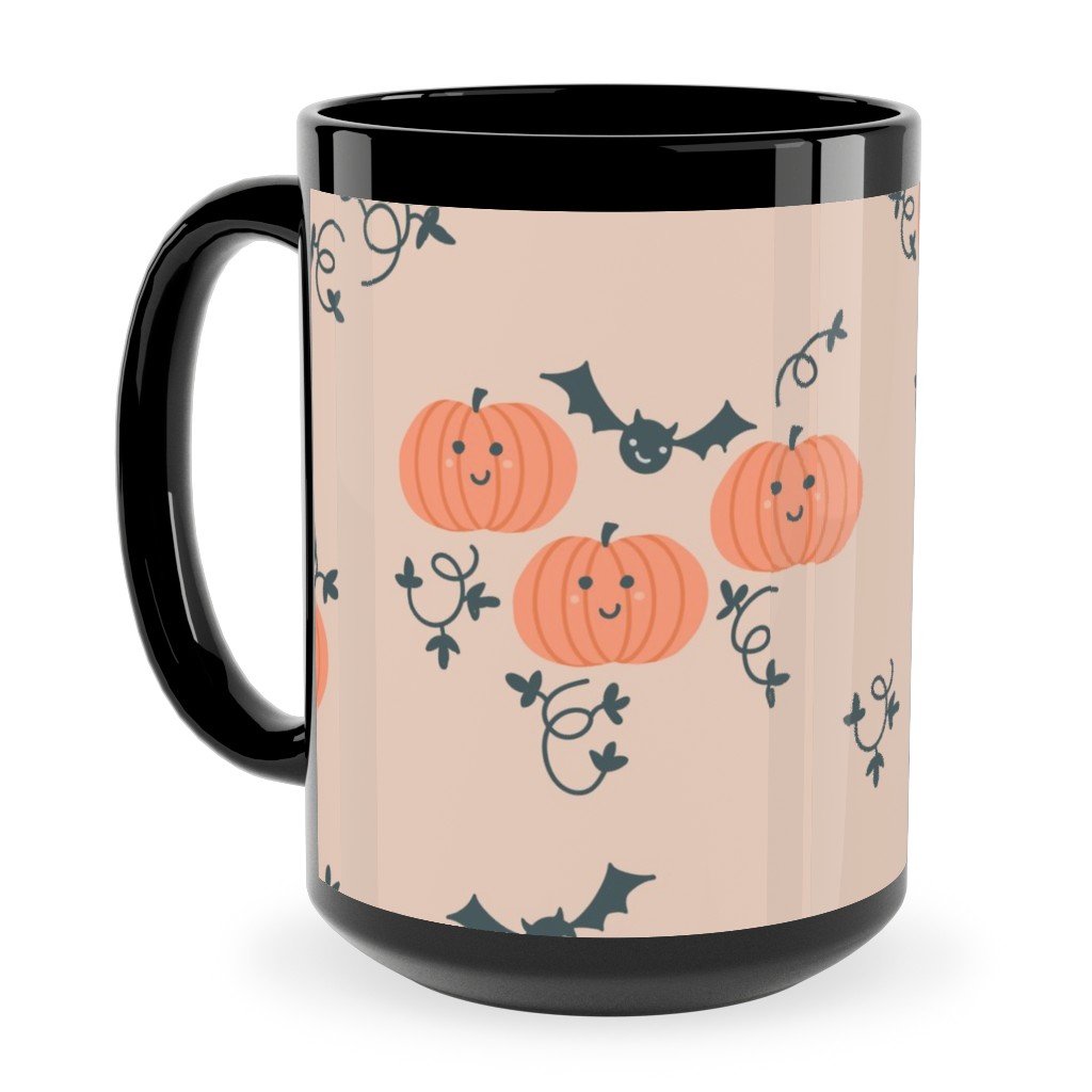 Cute Pumpkins and Bats - Orange and Black Ceramic Mug, Black, , 15oz, Orange, Orange