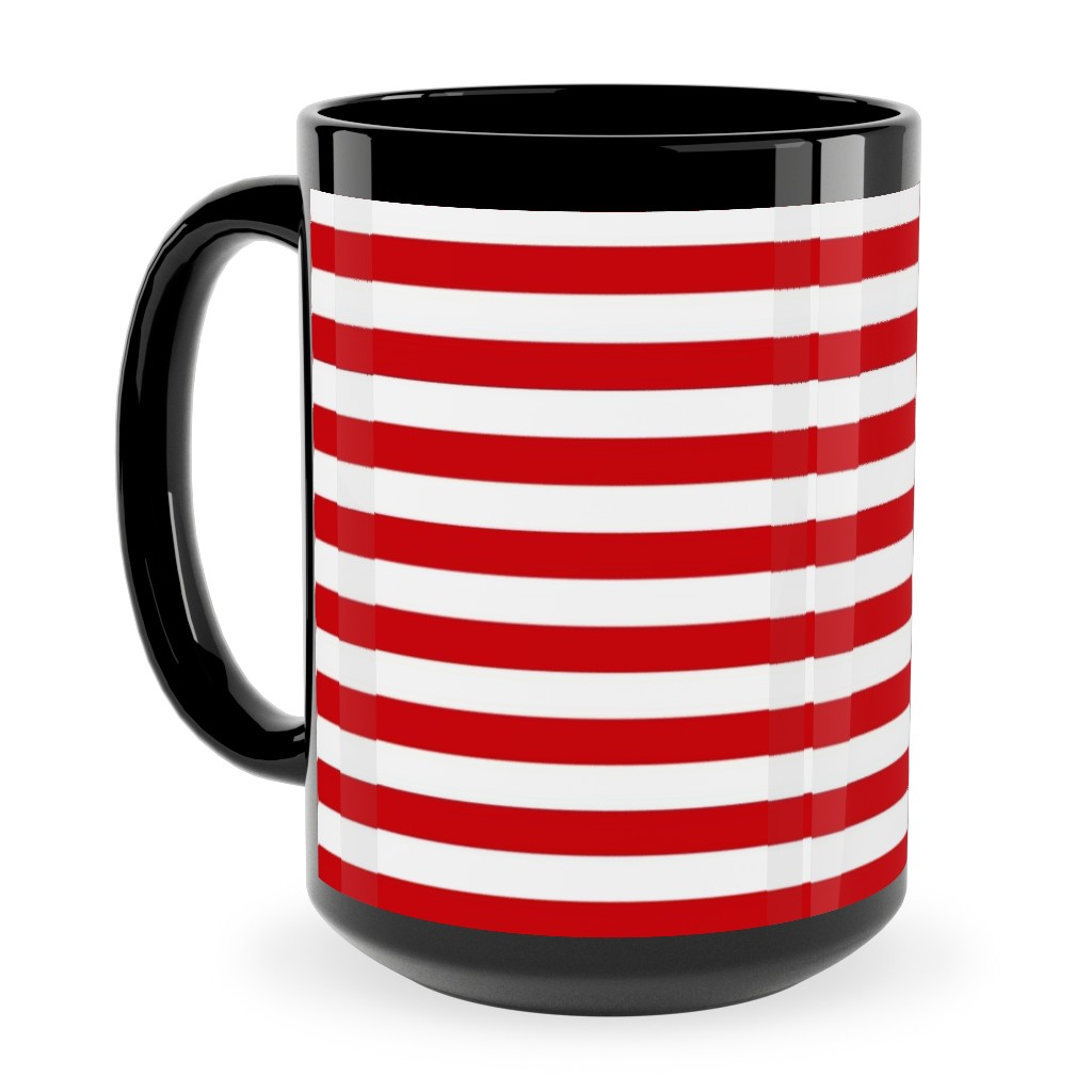 Horizontal Stripe Ceramic Mug, Black,  , 15oz, Red