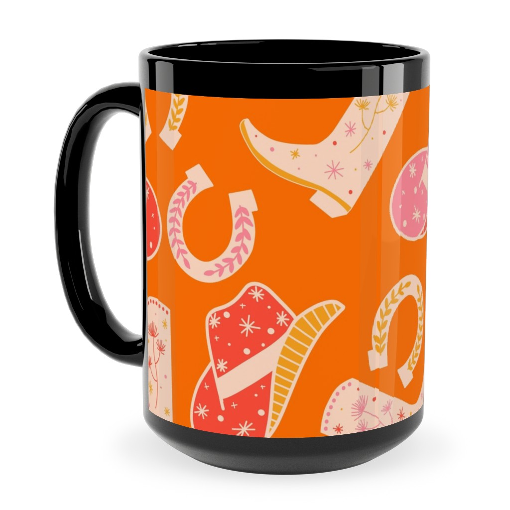 Cowgirl - Pink and Orange Ceramic Mug, Black,  , 15oz, Orange