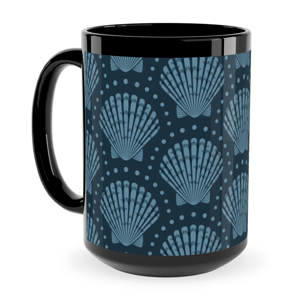 Pretty Scallop Shells - Navy Blue Ceramic Mug, Black,  , 15oz, Blue