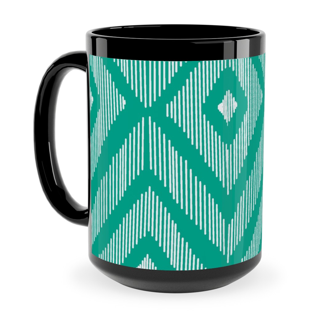 Ikat Ceramic Mug, Black, , 15oz, Green, Tidal Wave