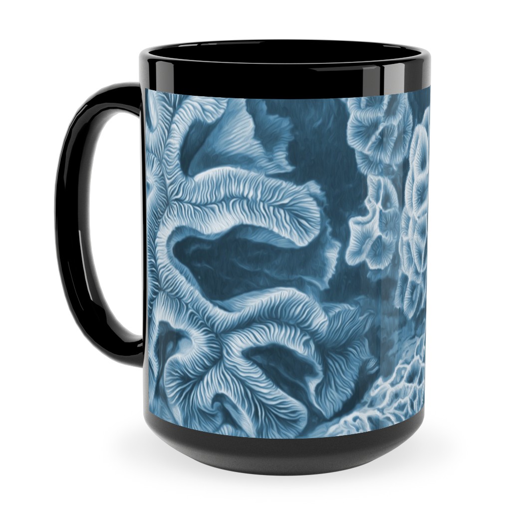 Coral All Over in Sea Blue Ceramic Mug, Black, , 15oz, Blue, True Blue