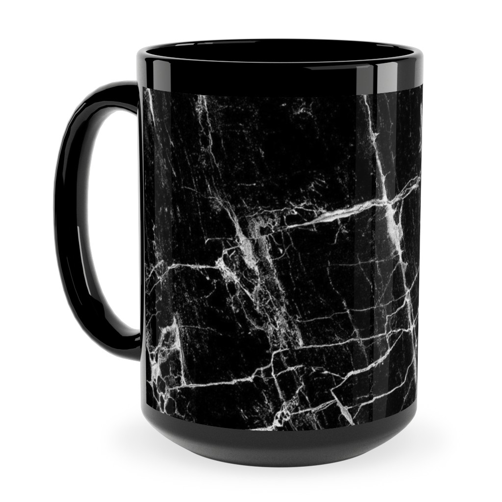 Cracked Black Marble Ceramic Mug, Black,  , 15oz, Black