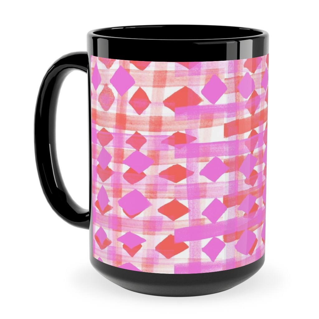 Brush Stripes Geometric - Pink Ceramic Mug, Black, , 15oz, Pink, Bright Pink
