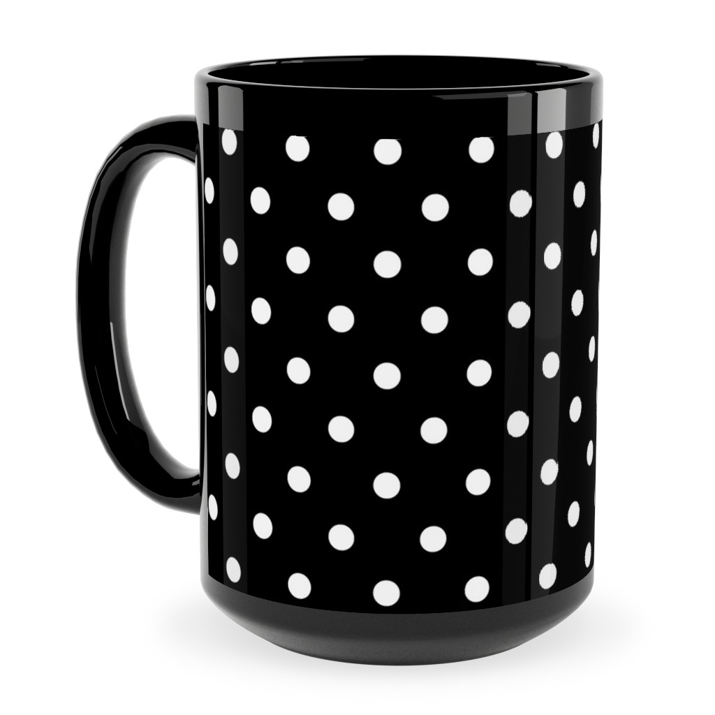 Dotty - White on Black Ceramic Mug, Black, , 15oz, Black, Black
