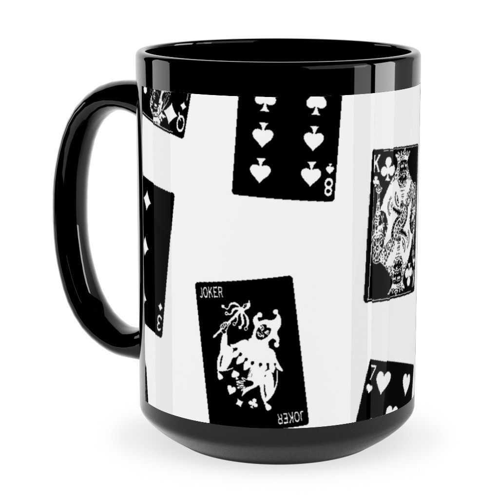 Scattered Playing Cards Ceramic Mug, Black, , 15oz, Black, White