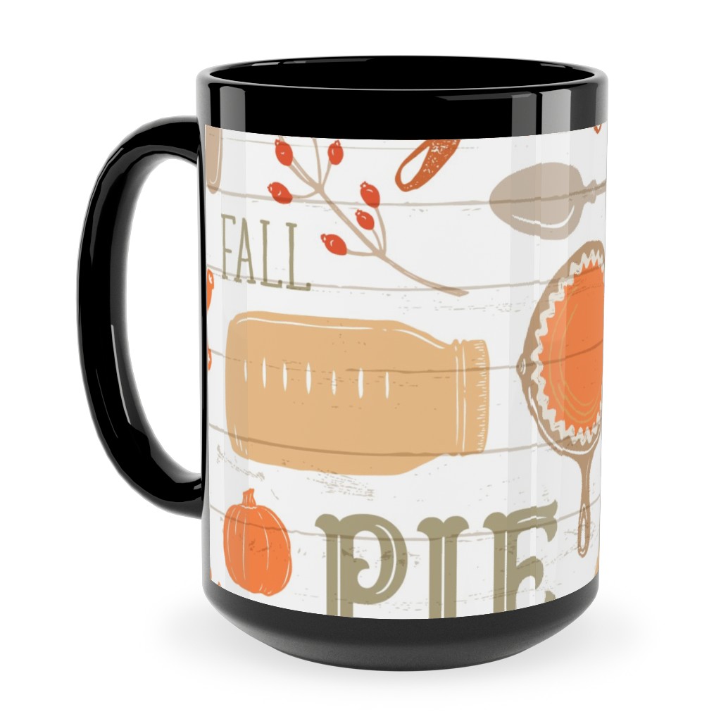 Gather Round & Give Thanks - a Fall Festival of Food, Fun, Family, Friends, and Pie! Ceramic Mug, Black,  , 15oz, Orange