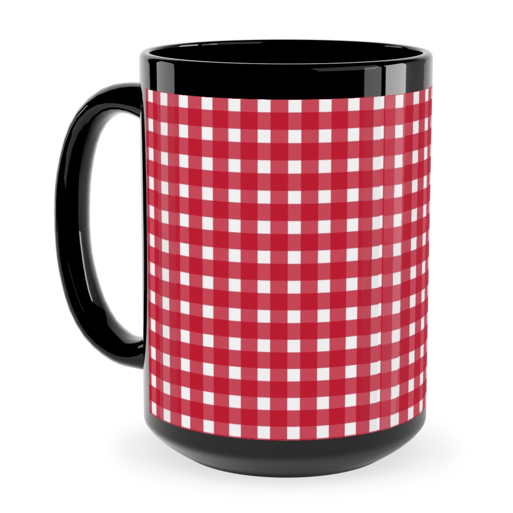 Classic Gingham - Red Ceramic Mug, Black,  , 15oz, Red