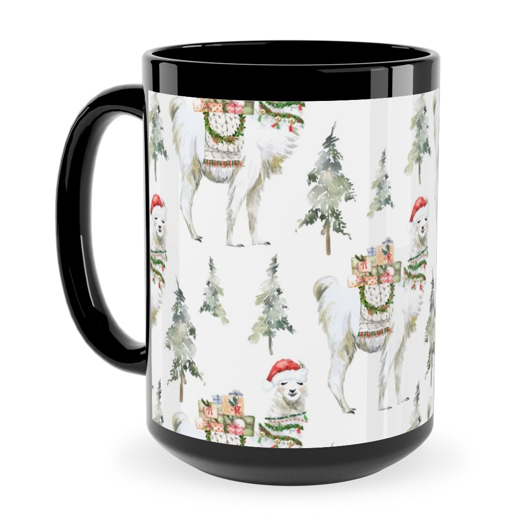 Winter Christmas Llama Ceramic Mug, Black,  , 15oz, Multicolor
