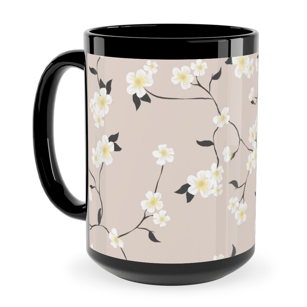 Climbing Flower - Pink Ceramic Mug, Black, , 15oz, Pink, Bright Pink