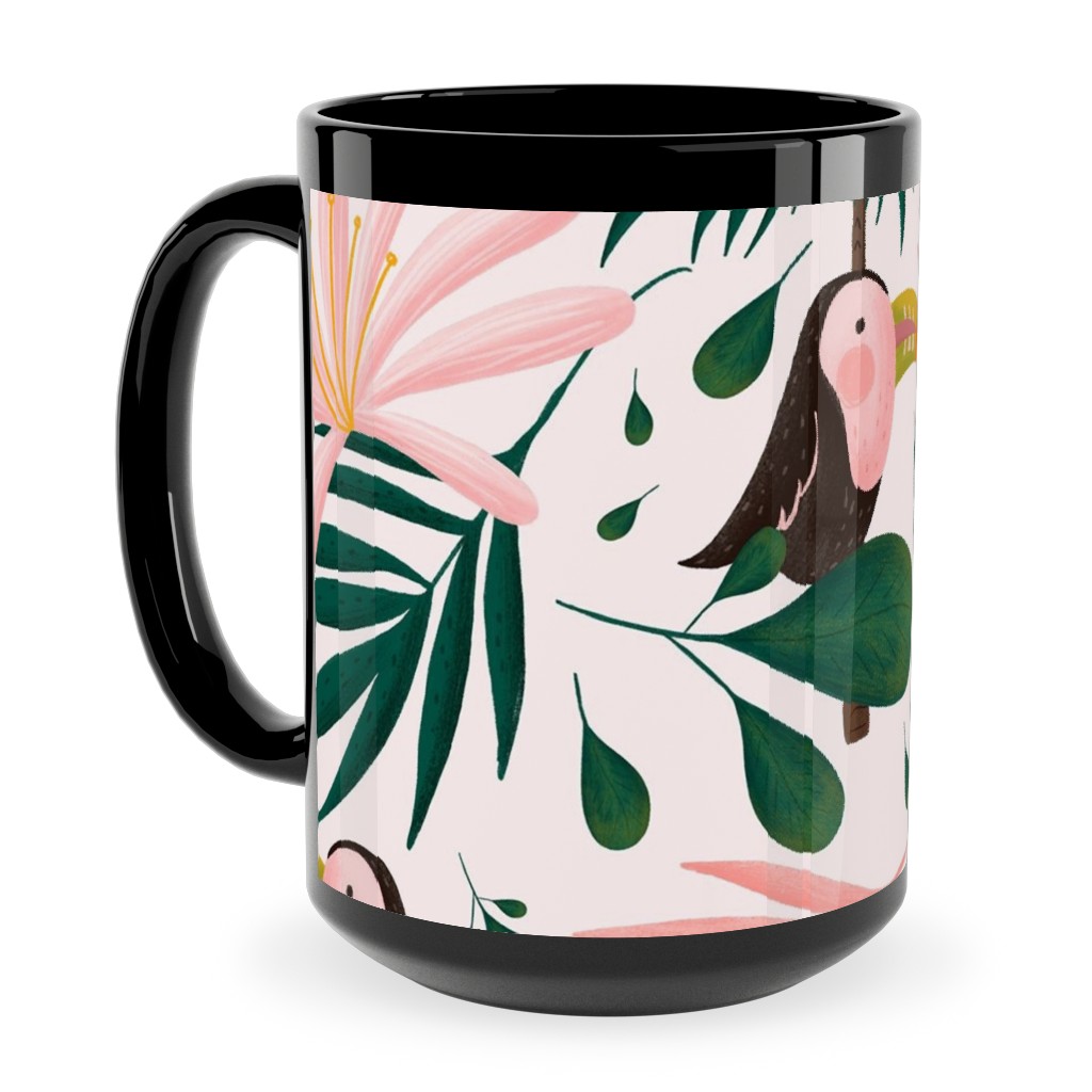 Jungle Pattern - Pink Ceramic Mug, Black,  , 15oz, Pink